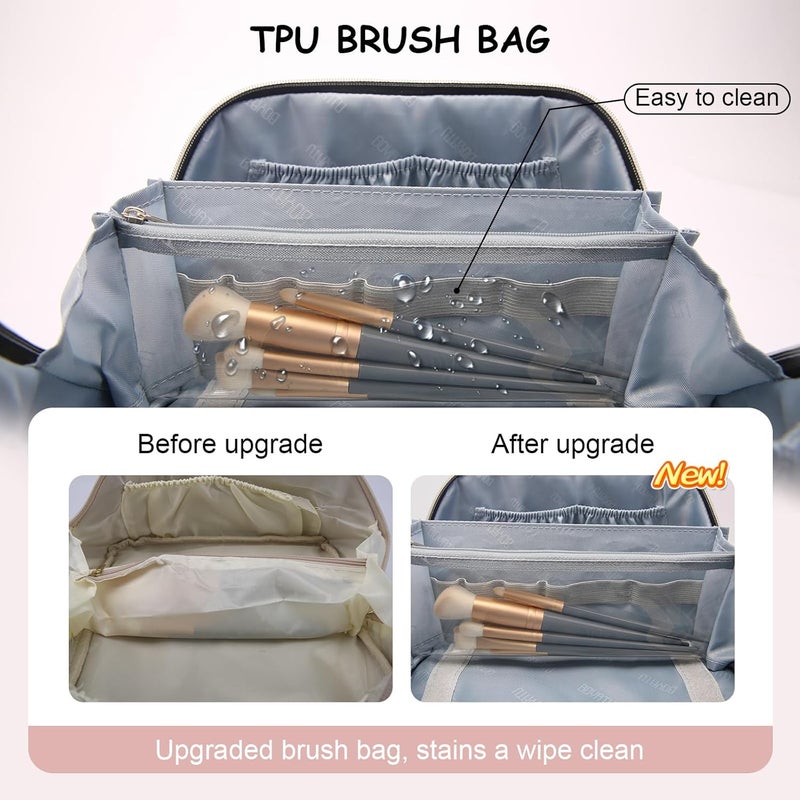 BOYATU Travel Makeup Bags for Women Cosmetic Bag: Puffy Make up Bags Set of 3 - Vegan Leather Makeup Organizer - Waterproof Large Toiletry Bag with Compartments - Travel Essentials (H-3-Pink) - Image 5